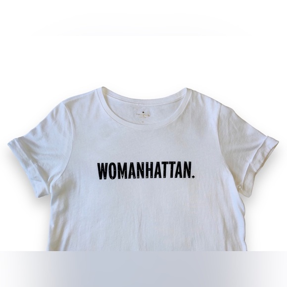 Kate Spade ‘Womanhattan’ Roll Sleeve T-Shirt White Sequined Size Medium - Picture 8 of 11